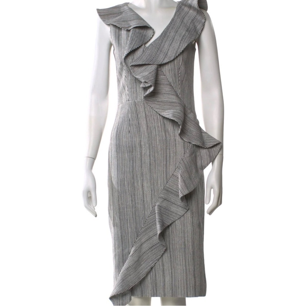 PatBo Ruffle Sheath Black White Size 2 Modern Sleeveless